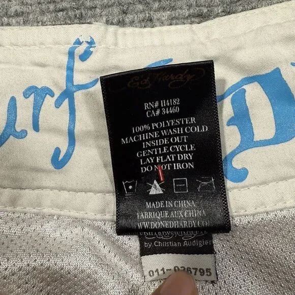 Vtg Ed Hardy Shorts Mens 34 White Swim Board Trunks Skull Dragon Tattoo Y2K - Picture 8 of 11